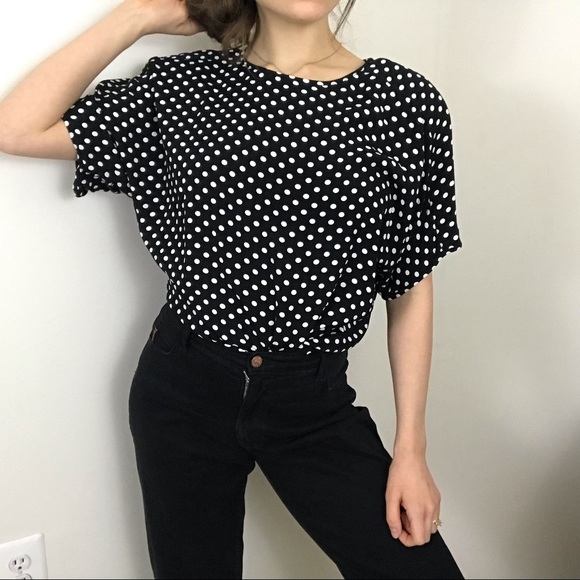 Vintage Tops - Vintage • Rafaella Rayon Polka Dot Blouse
